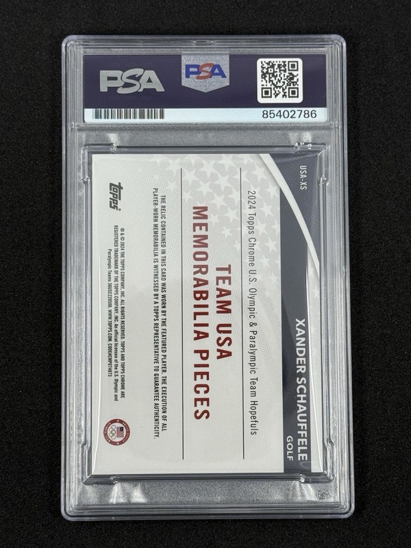 Xander Schauffele Signed 2024 Topps Chrome Olympic USA Gold Auto Patch /50 PSA view 2