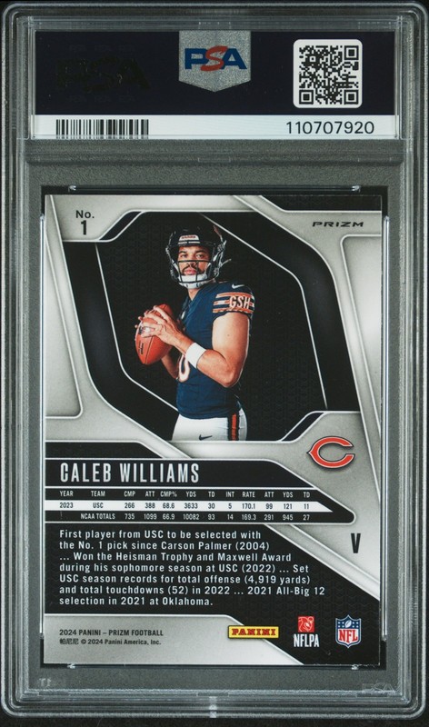 2024 PANINI PRIZM RC VARIATION #1 CALEB WILLIAMS ROOKIE RC PSA 9 view 2