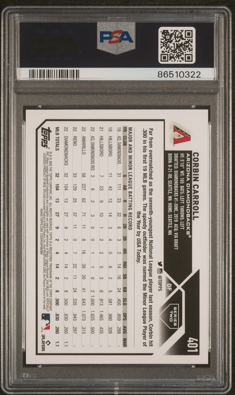 2023 TOPPS #401 CORBIN CARROLL ROOKIE RC PSA 9 view 2
