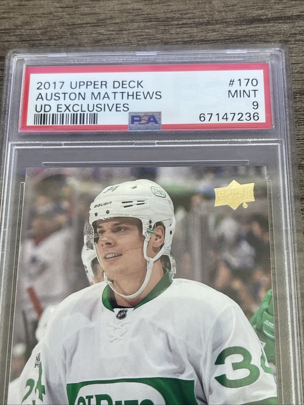 2017 18 UD Auston Matthews Exclusives Toronto Maple Leafs 100 2nd Year Psa 9 view 2