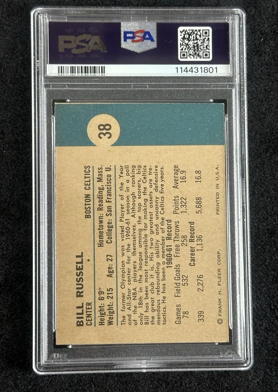 1961-62 Fleer # 38 Bill Russell PSA 4 EX view 2
