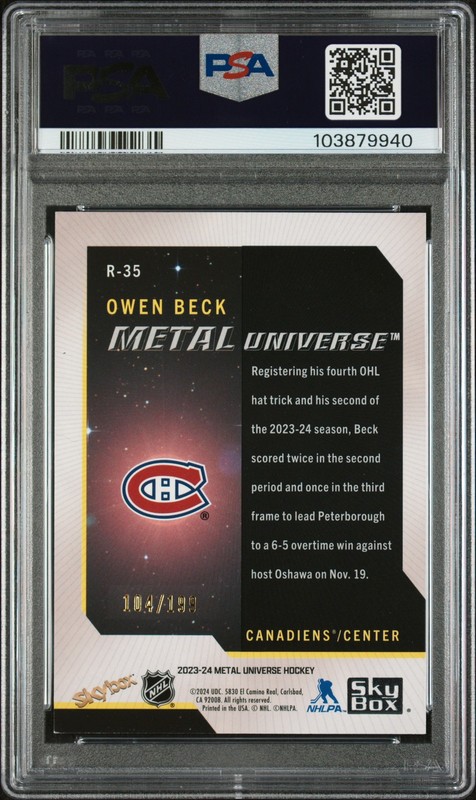 2023 SKYBOX METAL UNIVERSE 2008-09 RC RETROS #R35 OWEN BECK 104/199 PSA 7 view 2