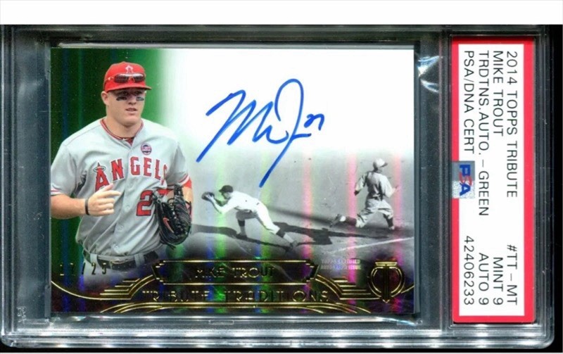 2014 MIKE TROUT TOPPS TRIBUTE TRADITIONS BOLD EARLY ON CARD AUTO PSA 9 #d/25