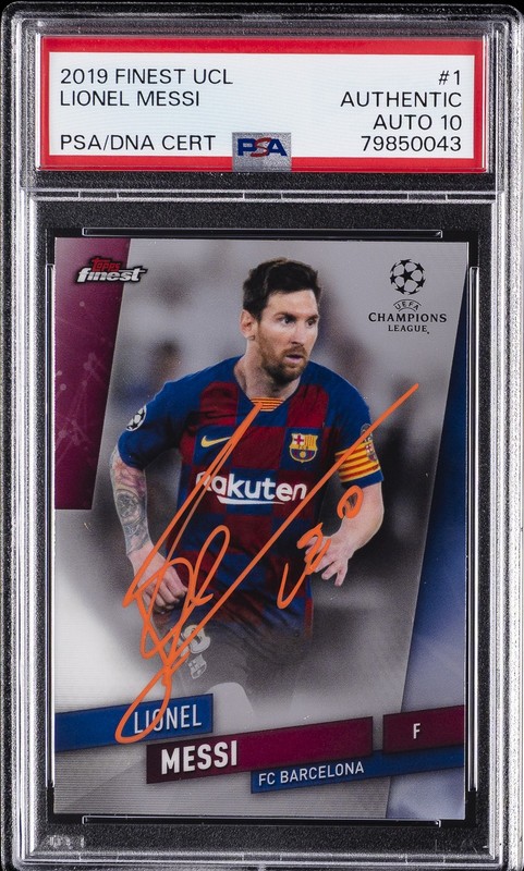 2019 FINEST CHAMPIONS LEAGUE #1 LIONEL MESSI PSA AUTHENTIC AUTO 10