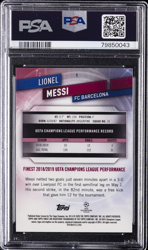 2019 FINEST CHAMPIONS LEAGUE #1 LIONEL MESSI PSA AUTHENTIC AUTO 10 view 2