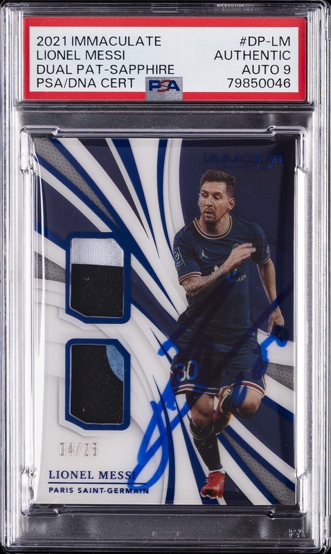 2021 PANINI IMMACULATE COLL DUAL PATCHES LIONEL MESSI 4/25 PSA AUTHENTIC AUTO 9