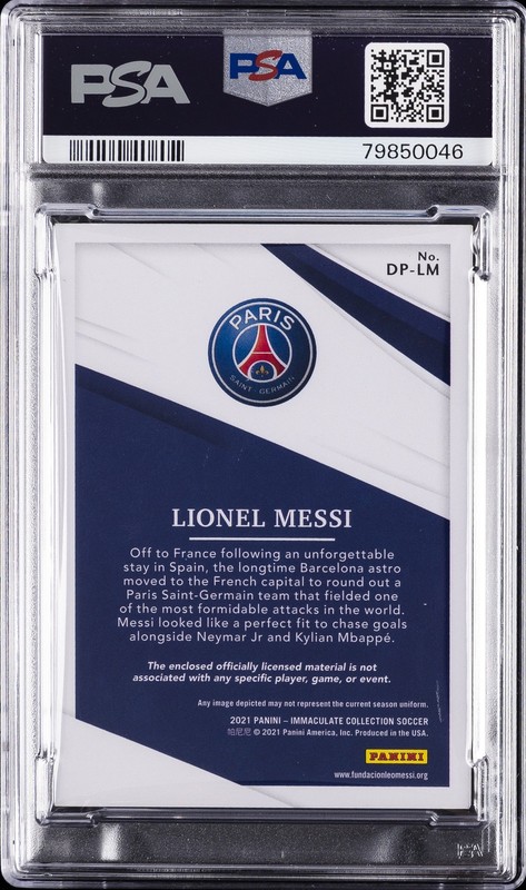 2021 PANINI IMMACULATE COLL DUAL PATCHES LIONEL MESSI 4/25 PSA AUTHENTIC AUTO 9 view 2