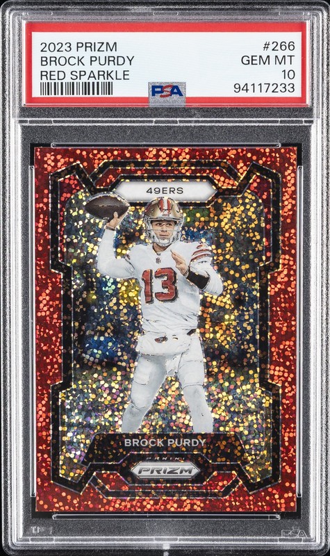 2023 PANINI PRIZM RED SPARKLE #266 BROCK PURDY PSA 10