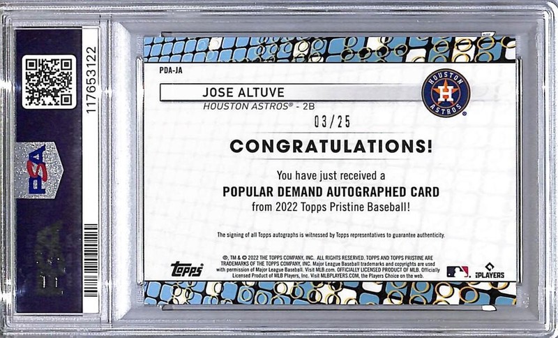 2022 Topps Pristine Popular Demand Orange #PDA-JA Jose Altuve PSA 10 GEM MINT Au view 2