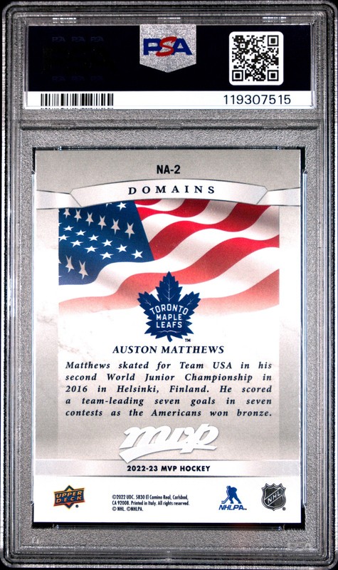 2022 UD MVP DOMAINS #NA2 AUSTON MATTHEWS PSA 8 view 2