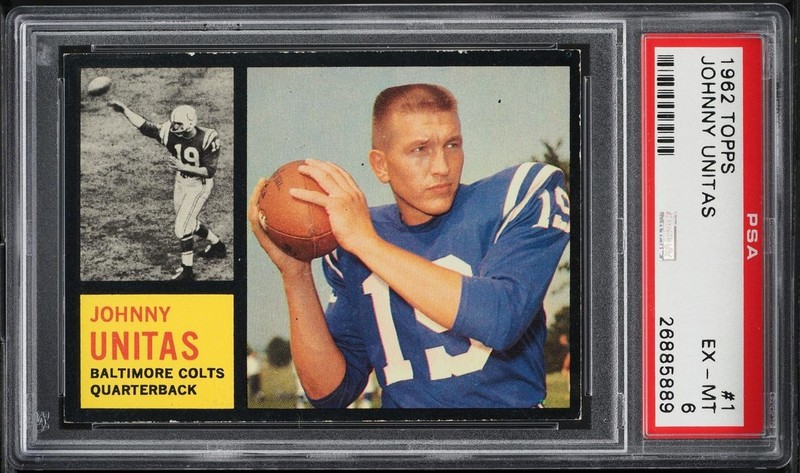 1962 Topps FB Card # 1 Johnny Unitas Baltimore Colts HOF PSA 6 EXMT