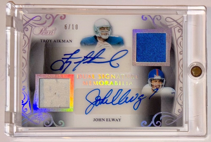 2017 Leaf Pearl Troy Aikman / John Elway NFL GU•Game-Used Dual AUTO Patch /10