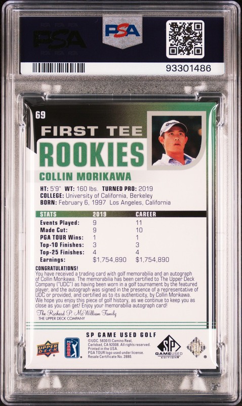 2021 SP GAME USED FIRST TEE ROOKIES AUTOS SHIRTS COLLIN MORIKAWA 238/299 PSA 9 view 2