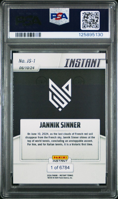 2024 PANINI INSTANT JANNIK SINNER #JS1 JANNIK SINNER PSA 9 view 2