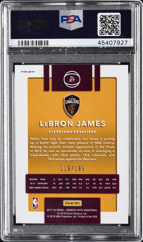 2017 PANINI DONRUSS OPTIC ORANGE #27 LEBRON JAMES #/199 PSA 9 view 2