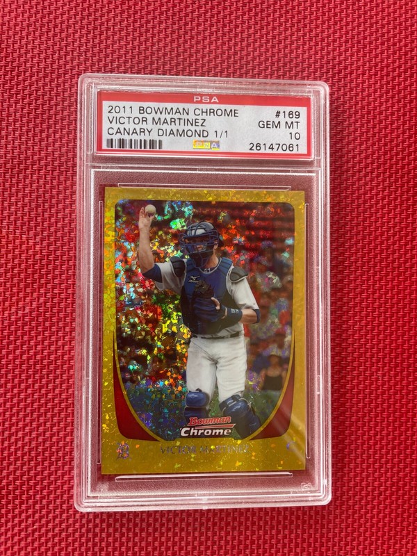 2011 Bowman Chrome VICTOR MARTINEZ CANARY DIAMOND SUPERFRACTOR 1/1 PSA 10 view 2