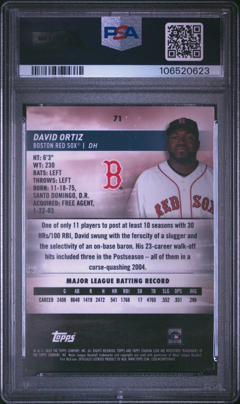 2024 TOPPS STADIUM CLUB CHROME #71 DAVID ORTIZ PSA 9 view 2
