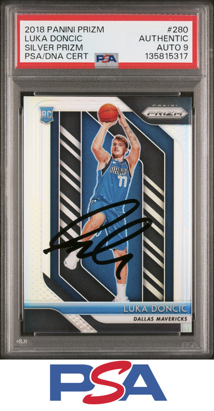 2018 Luka Doncic Auto Rookie Panini Silver Prizm Signed RC Card Lakers PSA/DNA 9