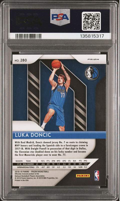 2018 Luka Doncic Auto Rookie Panini Silver Prizm Signed RC Card Lakers PSA/DNA 9 view 2