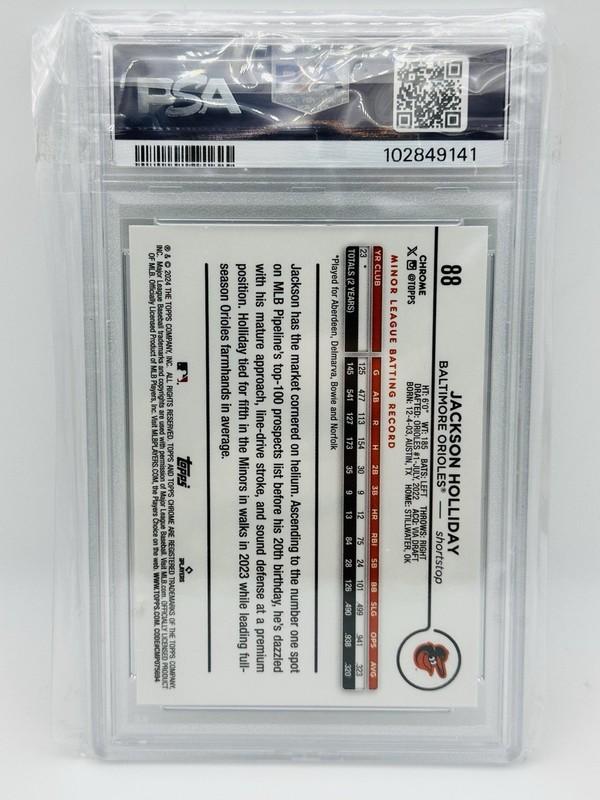 2024 Topps Chrome Jackson Holliday Green Refractor /99 PSA 9 view 2