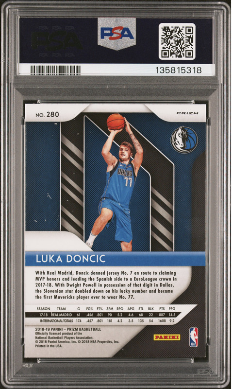 2018 Luka Doncic Auto Rookie Panini Purple Wave Prizm Signed RC Lakers PSA/DNA 8 view 2