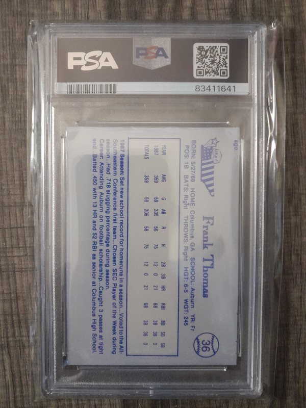 1987 Pan-Am Games USA Baseball Frank Thomas Blue Rookie #36 PSA 8 view 2