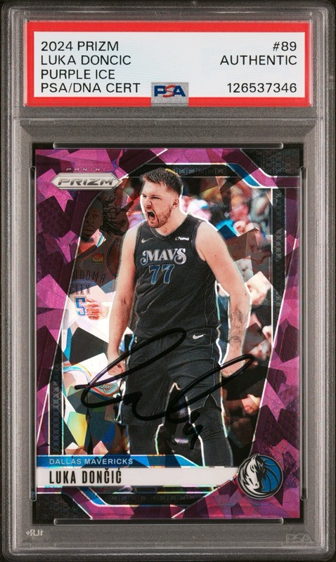 Luka Doncic Signed 2024 Panini Prizm Purple Ice Card #138/149 PSA DNA Auto Laker
