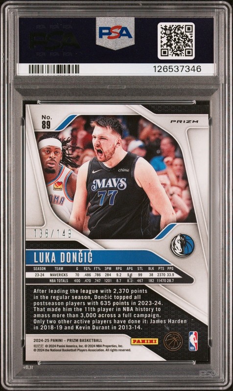 Luka Doncic Signed 2024 Panini Prizm Purple Ice Card #138/149 PSA DNA Auto Laker view 2