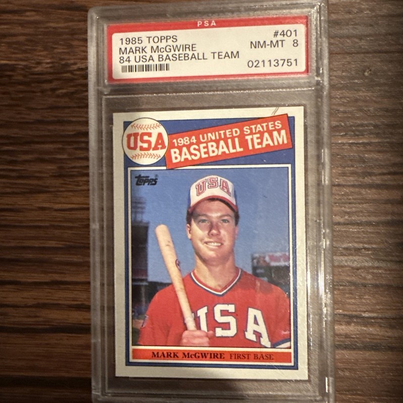 **1985 Topps #401 MARK McGWIRE 1984 USA Baseball Team RC Rookie PSA 8 NM-MINT !!