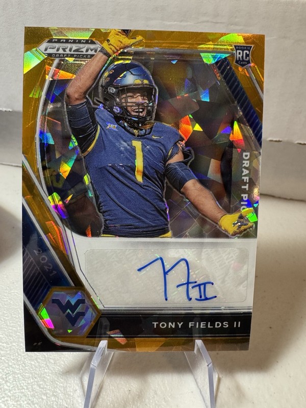 2021 PRIZM GOLD CRACKED ICE AUTO TONY FIELDS II ROOKIE WEST VIRGINIA FOOTBALL