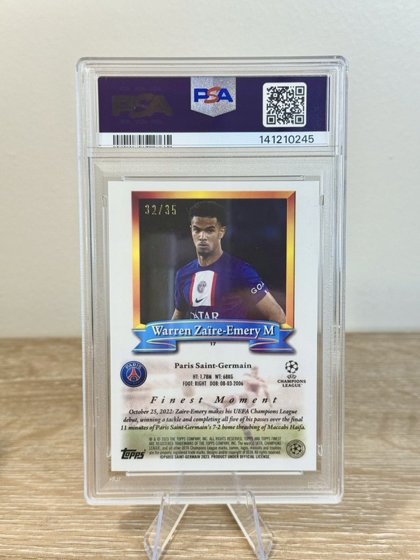2022-23 Topps Finest Flashbacks UEFA Warren Zaire-Emery Prizm /35 PSA 9 RC view 2