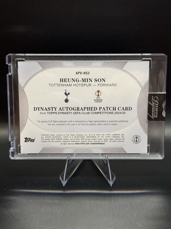 2024-2025 Topps Dynasty UEFA Heung-Min Son Patch Auto /10 view 2