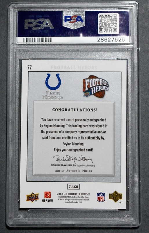 2008 UD Heroes Peyton Manning Auto Gold /25 PSA 10 Colts view 2