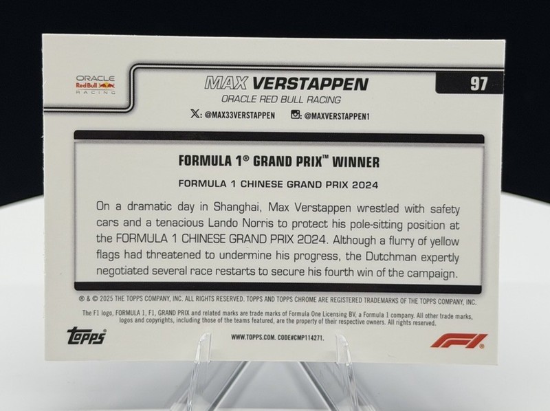 2025 Topps Chrome F1 Max Verstappen #97 Black & White RayWave Refractor view 2