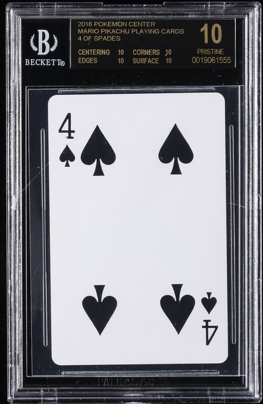 2016 MARIO PIKACHU PLAYING CARDS POKEMON CENTER 4 OF SPADES BGS 10 BLACK LABEL