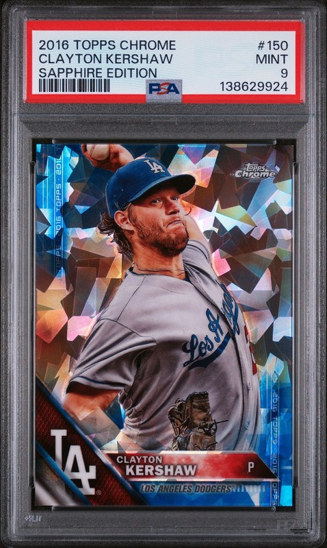 2016 TOPPS CHROME SAPPHIRE ED #150 CLAYTON KERSHAW PSA 9
