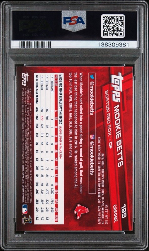 2017 Topps Chrome - Mookie Betts #199 Prism Refractor PSA 9 view 2