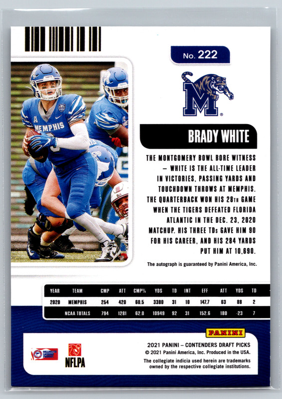 Brady White 2021 Contenders Draft Picks Blue Explosion Rookie Auto /39 #222 view 2