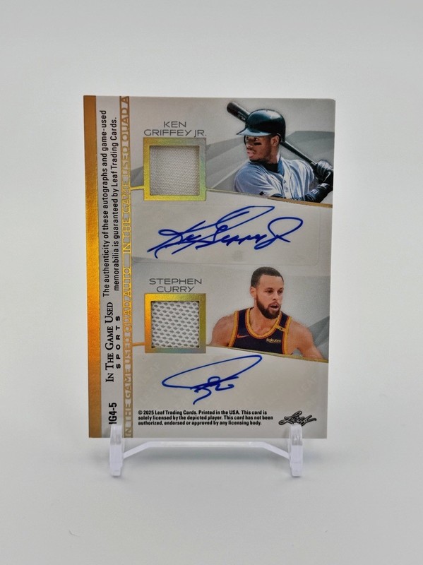 2025 Leaf In The Game Used 4 Quad Patch Auto 1/1 Messi Sanders Griffey Jr Curry view 2