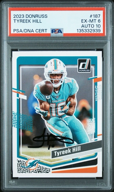 2023 Donruss #187 Tyreek Hill Autograph PSA 6 Auto 10 Gem Mint Pop 1 None Higher