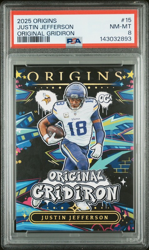 2025 PANINI ORIGINS ORIG GRIDIRON #15 JUSTIN JEFFERSON PSA 8