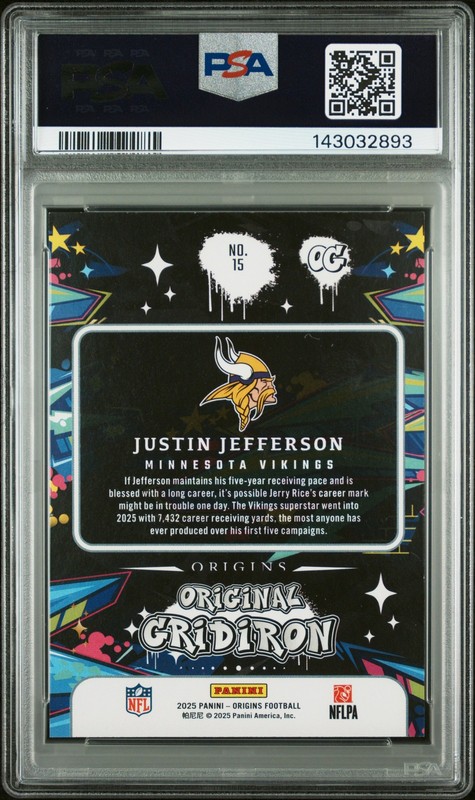 2025 PANINI ORIGINS ORIG GRIDIRON #15 JUSTIN JEFFERSON PSA 8 view 2