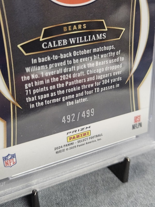 2024 Panini Select Caleb Williams /499 PSA 10 Concourse #25 Orange Shock RC view 2