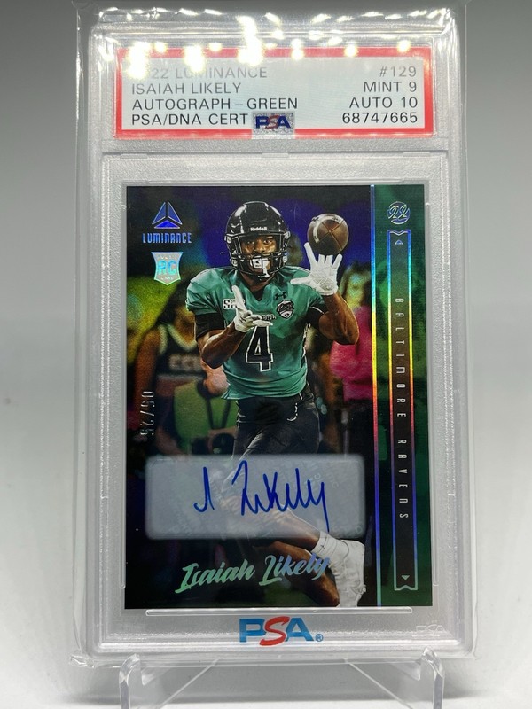 2022 Luminance Football Green Isaiah Likely Auto /25 PSA 9 Ravens NY Giants