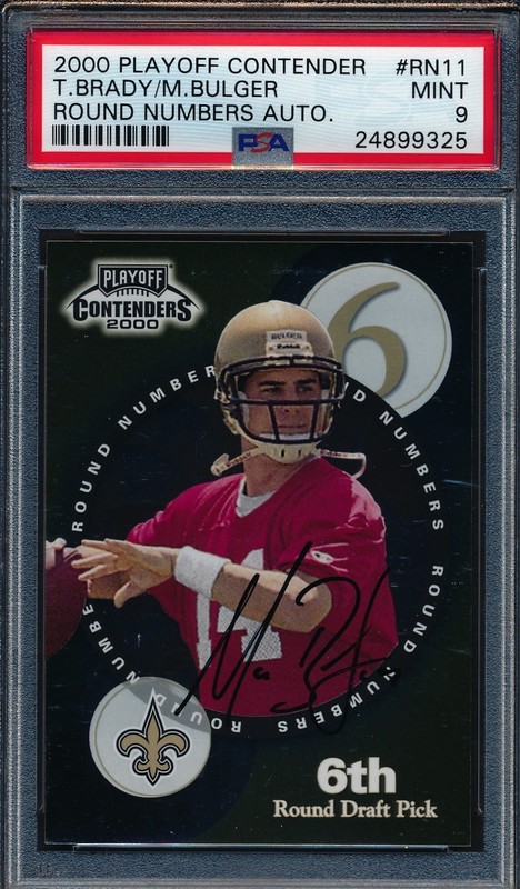 2000 Playoff Contenders Tom Brady Rookie RC Round Numbers Auto PSA 9 MINT view 2