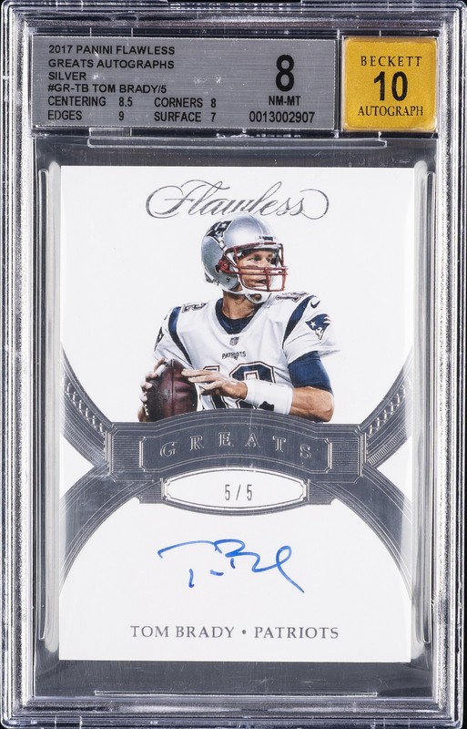 2017 PANINI FLAWLESS GREATS AUTO SILVER #GR-TB TOM BRADY BGS 8 AUTO 10