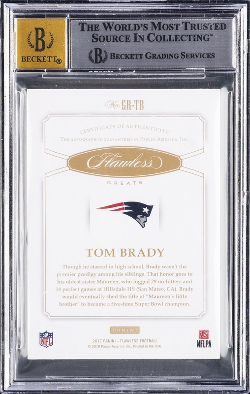 2017 PANINI FLAWLESS GREATS AUTO SILVER #GR-TB TOM BRADY BGS 8 AUTO 10 view 2