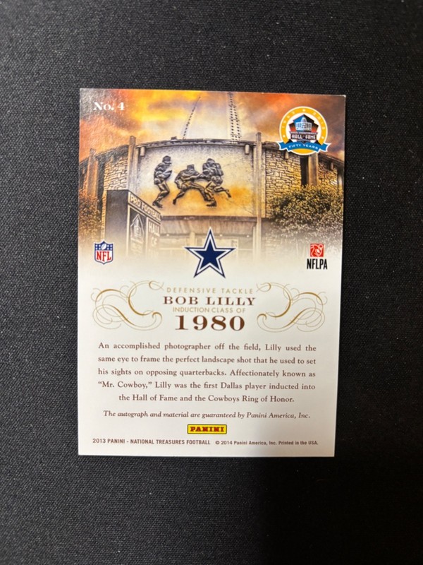 Bob Lilly 2013 National Treasures Jersey Auto 26/50 COWBOYS view 2