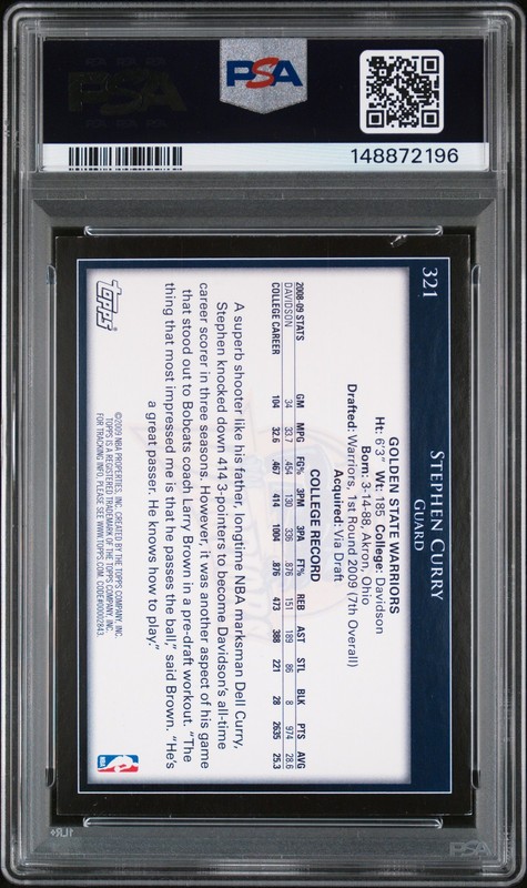 2009 TOPPS #321 STEPHEN CURRY ROOKIE RC PSA 5 view 2