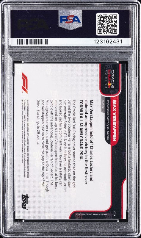 2022 TOPPS NOW FORMULA 1 #17 MAX VERSTAPPEN PSA 10 view 2